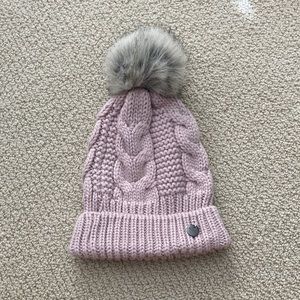 EXPRESS Knit Winter Beanie Hat with Pom One Size O/S Pale Pink Like New Clean